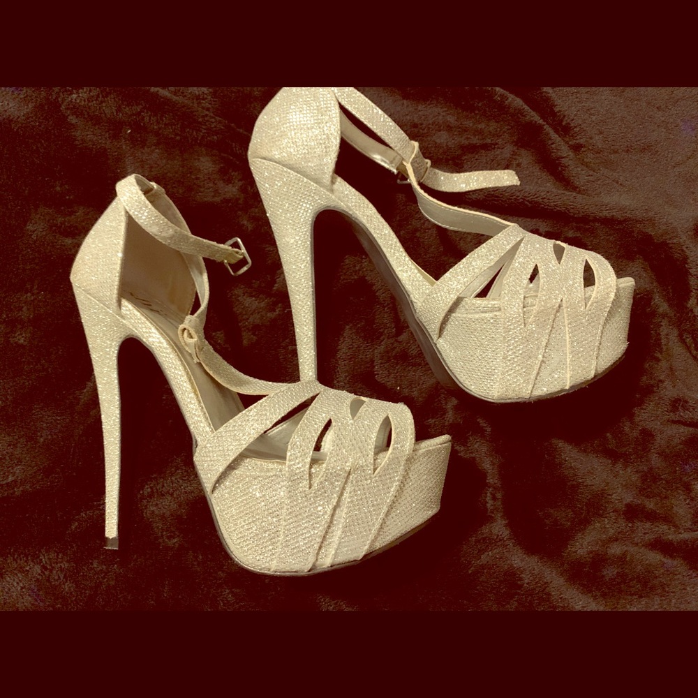 Silver glitter heels